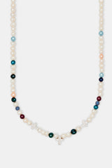 Iced Cross Freshwater Pearl Bead Necklace