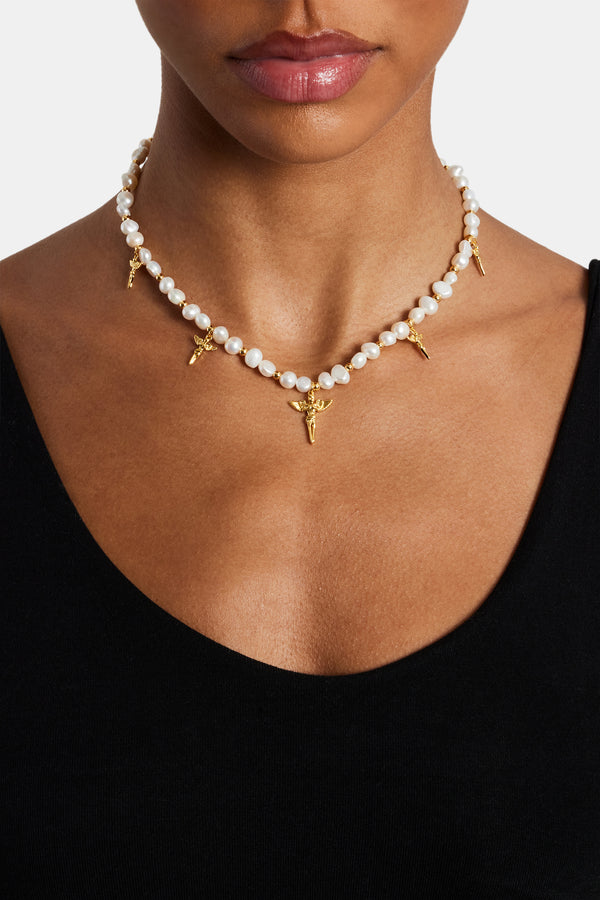 Cherub Motif Freshwater Pearl Necklace - 6mm