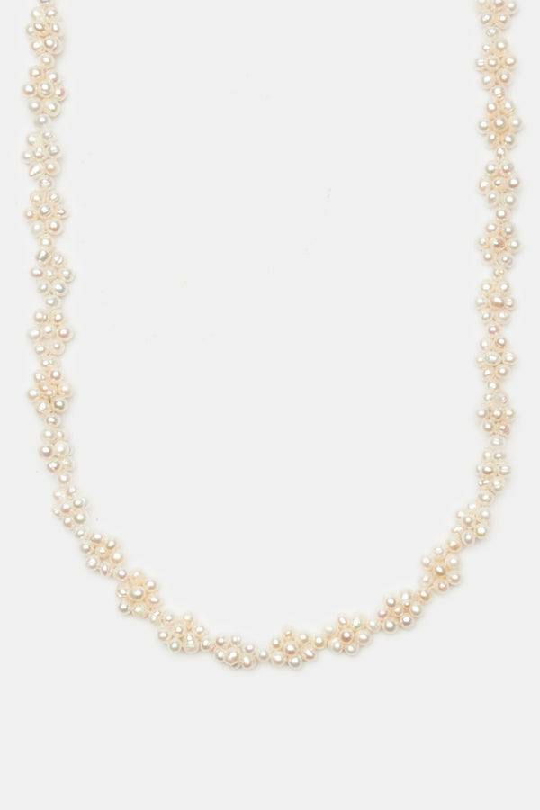 Freshwater Pearl Flower Necklace - White