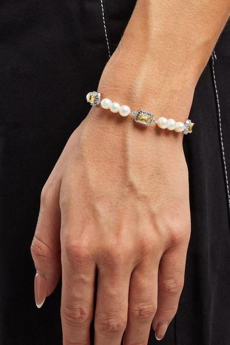 Freshwater Pearl Lemon Gemstone Bracelet - White