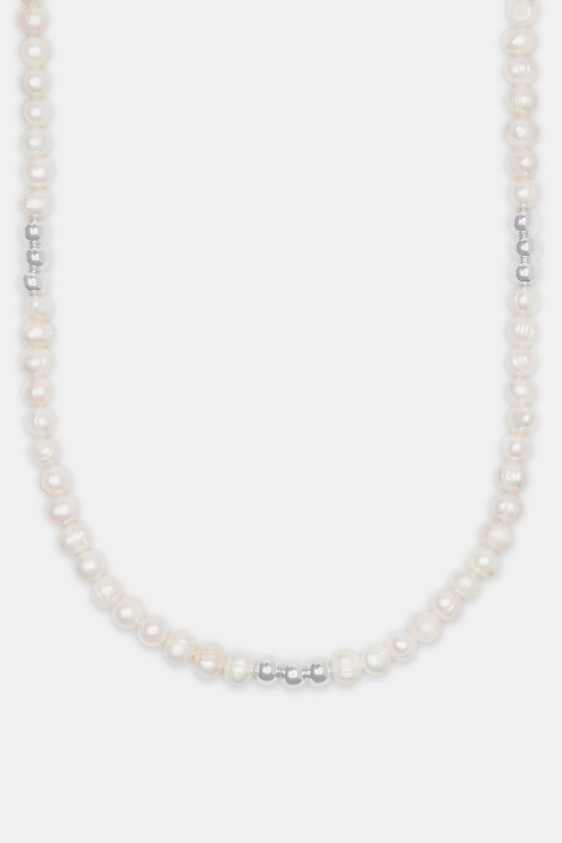 Baroque Freshwater Pearl Metallic Bead Necklace - White