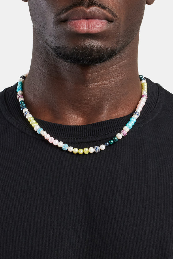 Multi Colour Ice Ball & Bead Freshwater Pearl Necklace