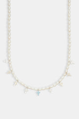 Womens Freshwater Pearl & Multi Colour Ice Cross Necklace - White