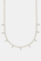 Freshwater Pearl & Clear Ice Cross Necklace - White