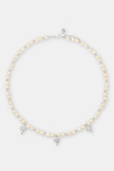 Iced Palm Tree Freshwater Pearl Necklace - 6mm