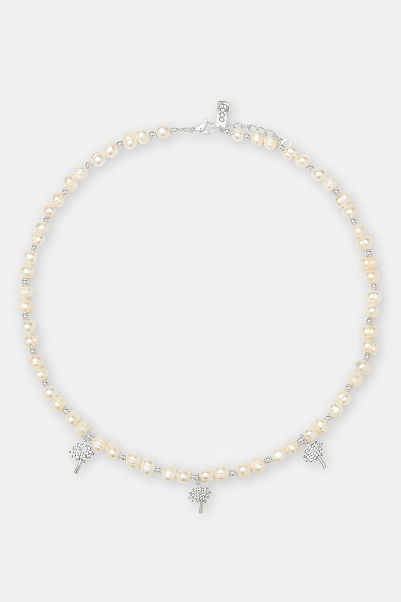 Iced Palm Tree Freshwater Pearl Necklace - 6mm