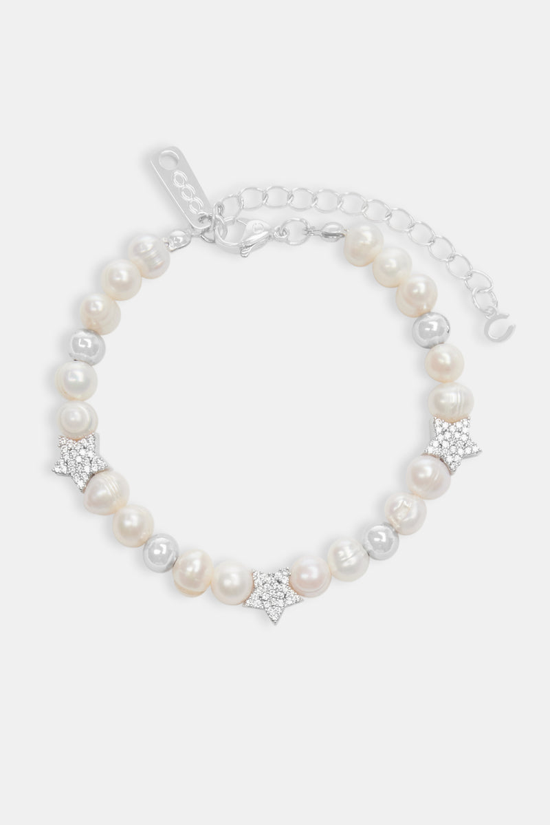 Iced Star Bead Freshwater Pearl Bracelet