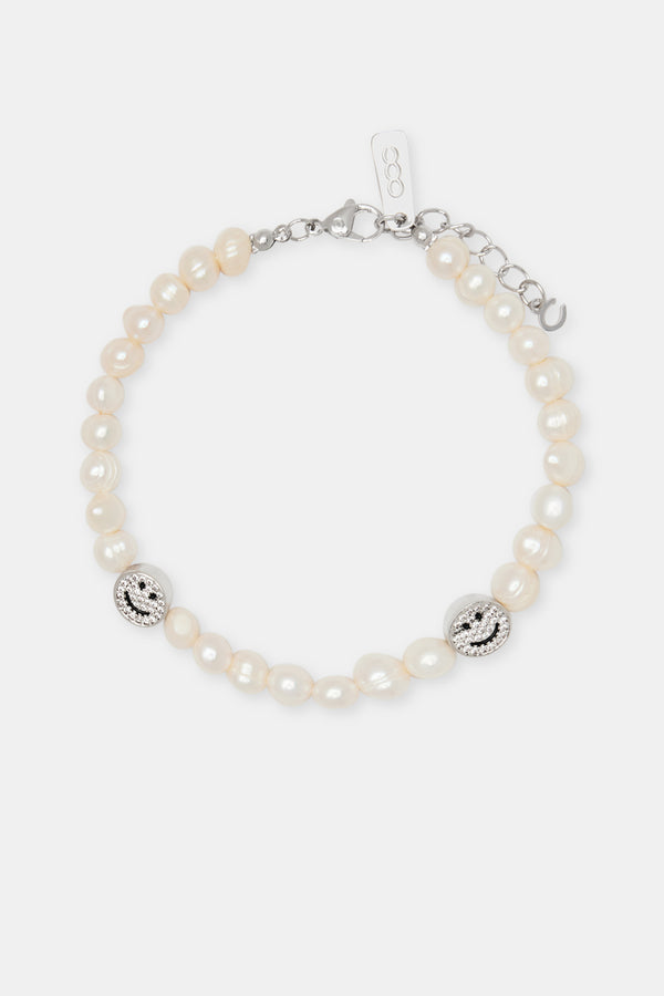 Iced Happy Face Pearl Bracelet - 6mm