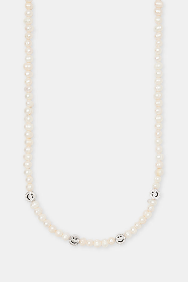 Iced Happy Face Pearl Necklace - 6mm