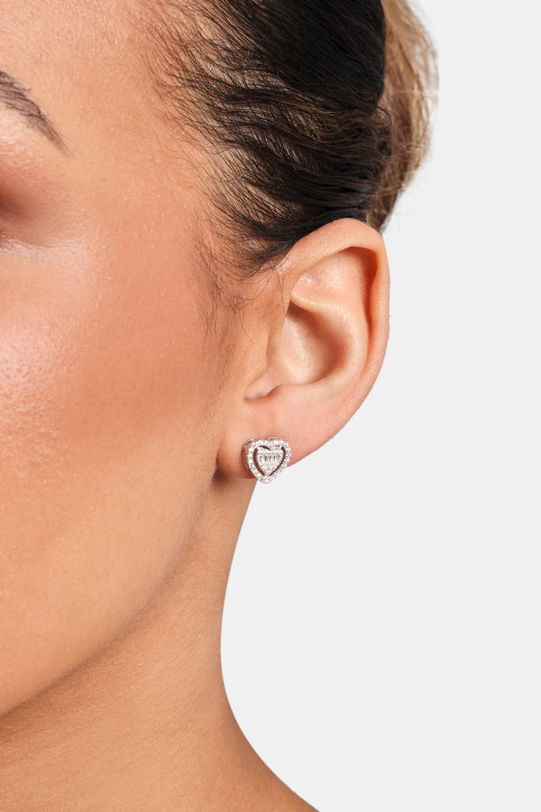 Heart Stud Earrings - White