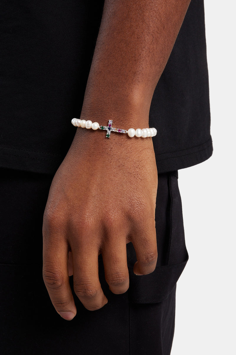 Iced Cross Freshwater Pearl Bracelet