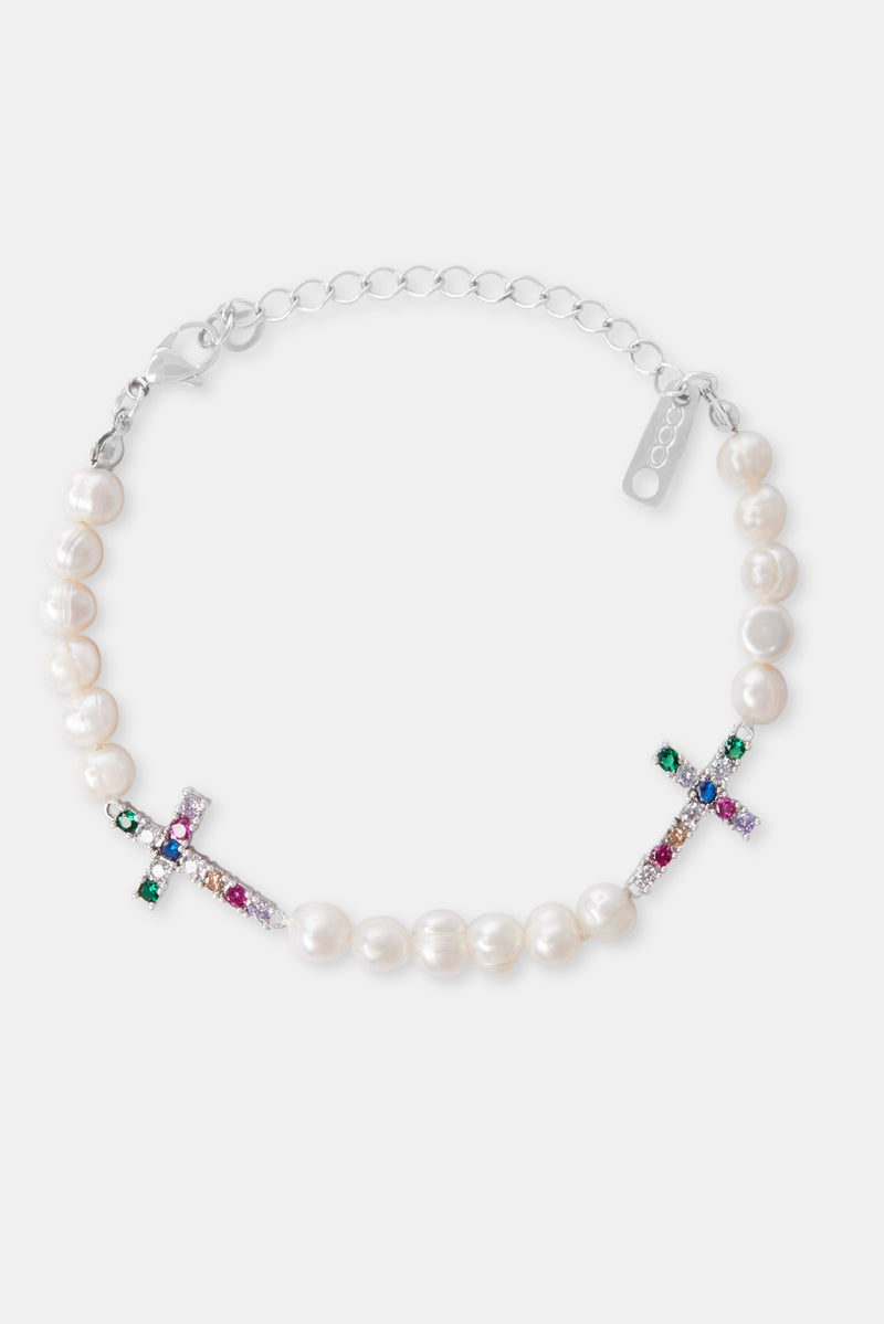 Iced Cross Freshwater Pearl Bracelet