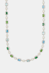 Multi Colour Blue Gemstone Freshwater Pearl Necklace