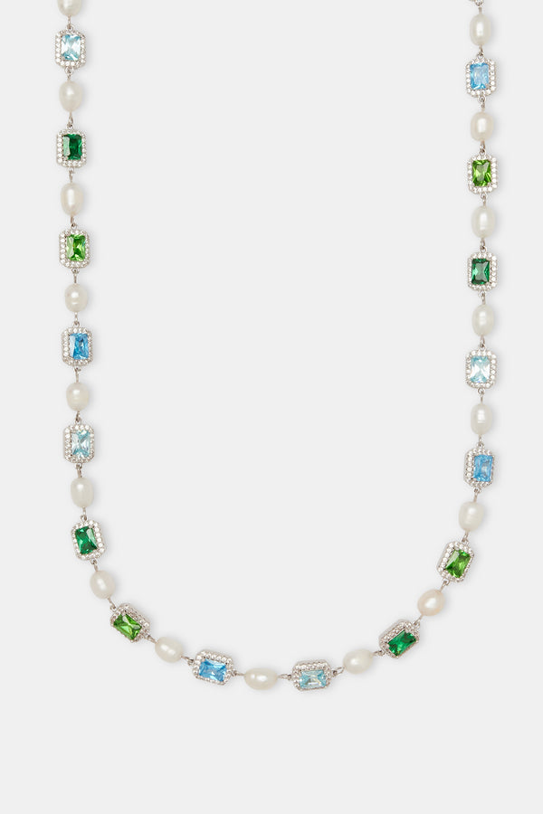 Multi Colour Blue Gemstone Freshwater Pearl Necklace