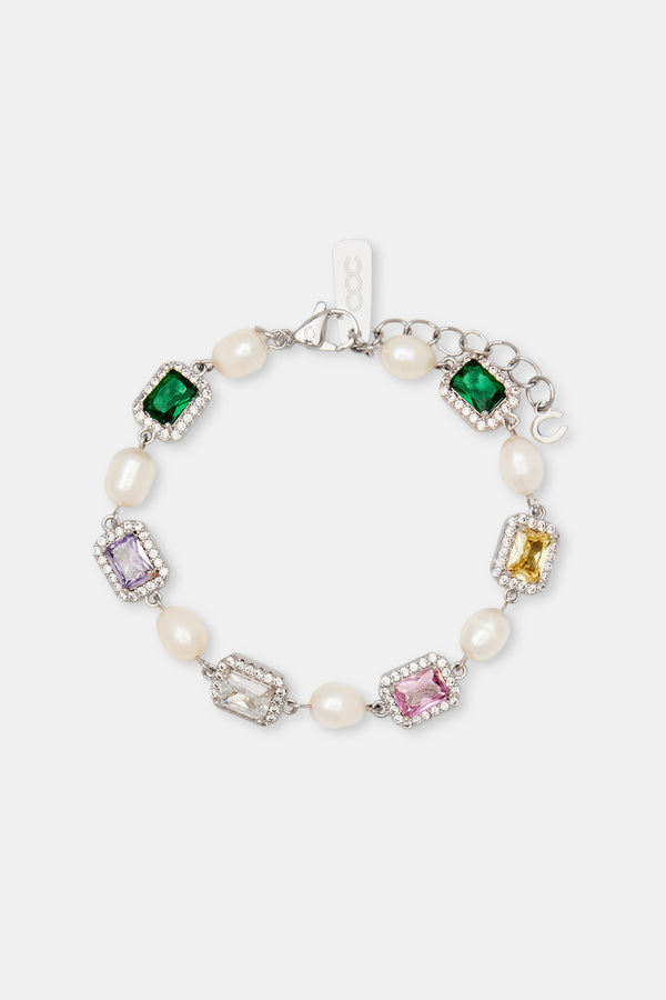 Multi Colour Gemstone Freshwater Pearl Bracelet