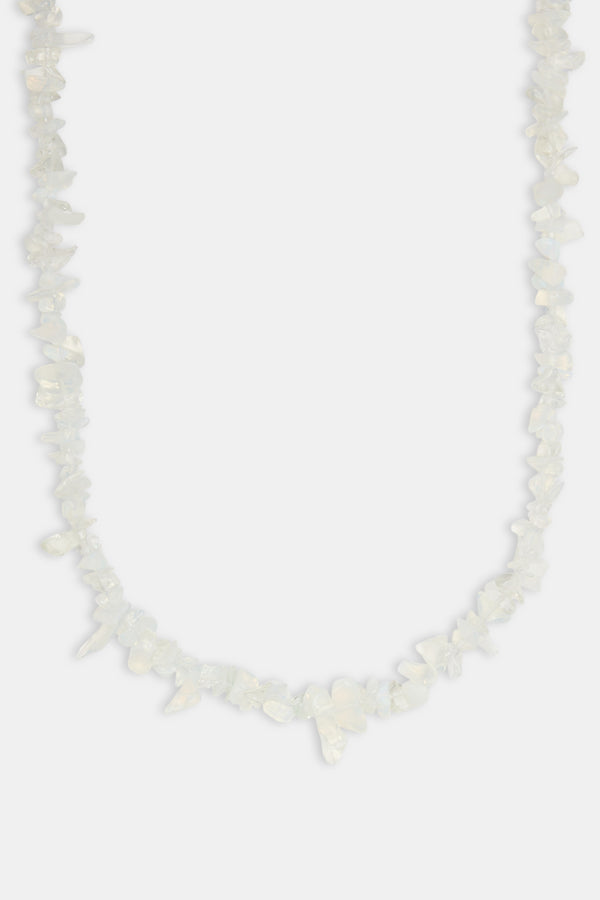 Opal Shard Bead Necklace in white with white background