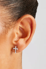 Polished Cross Stud Earrings - 6mm - White