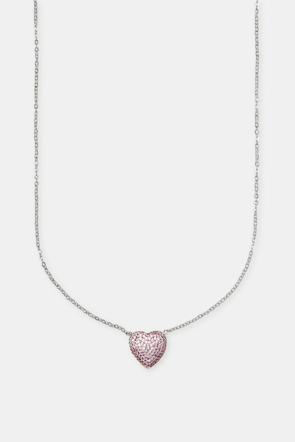 Iced Pink  Heart Necklace - 12mm