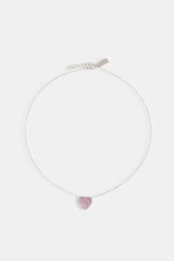 Iced Pink  Heart Necklace - 12mm