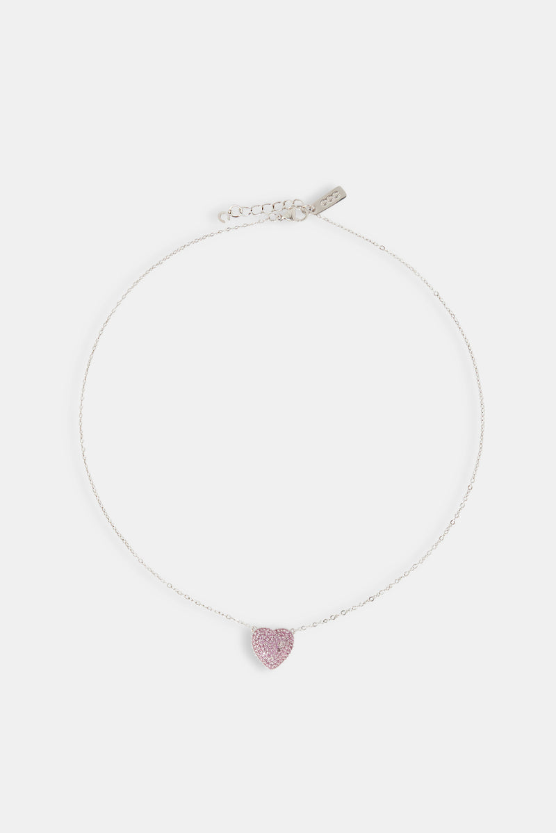 Iced Pink  Heart Necklace - 12mm