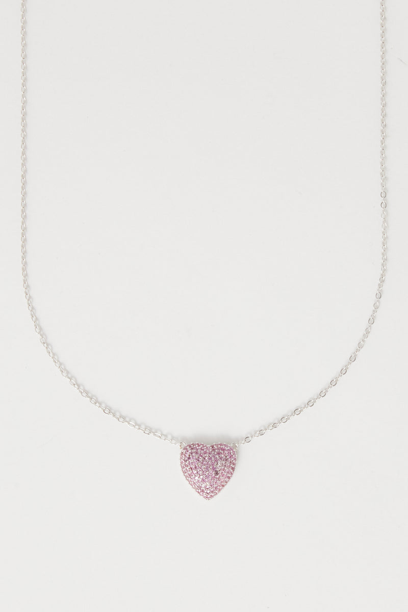 Iced Pink  Heart Necklace - 12mm