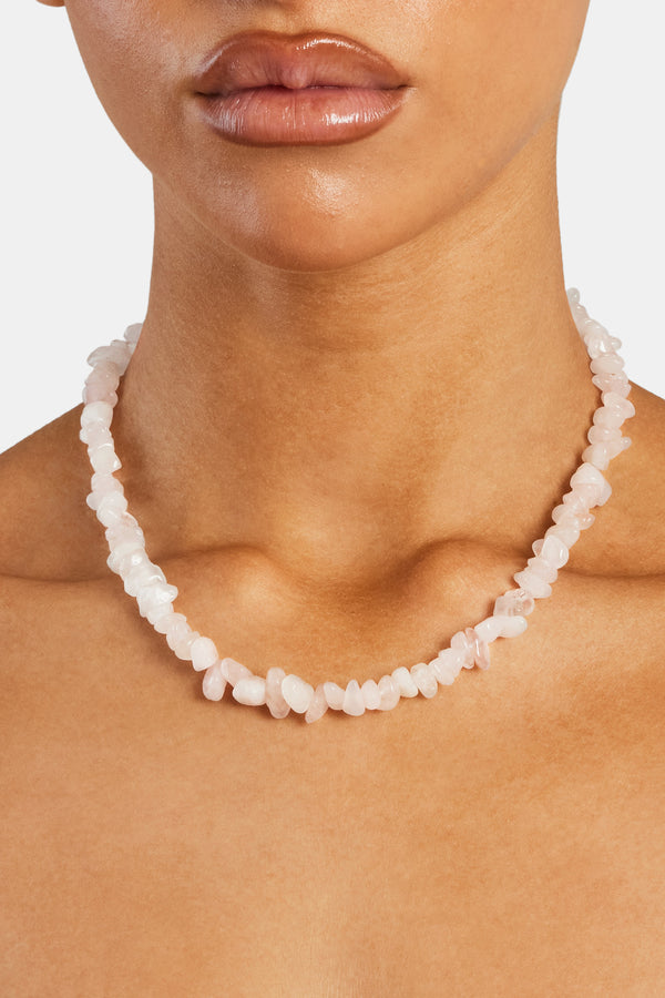 Rose Quartz Shard Bead Necklace - White