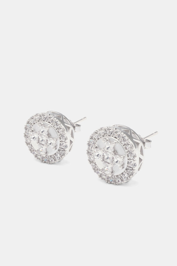 Round Cluster Stud Earrings - White