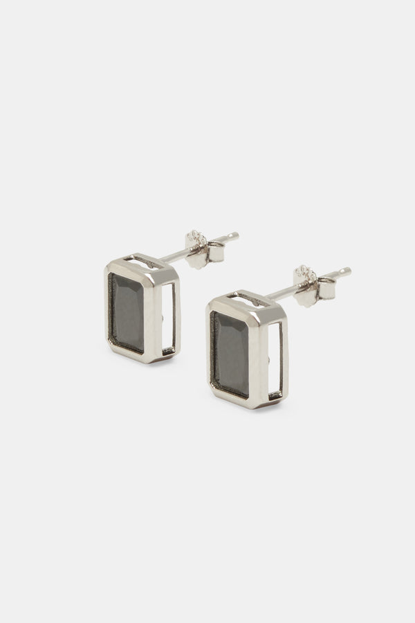 Iced Baguette Stud Earring - Black