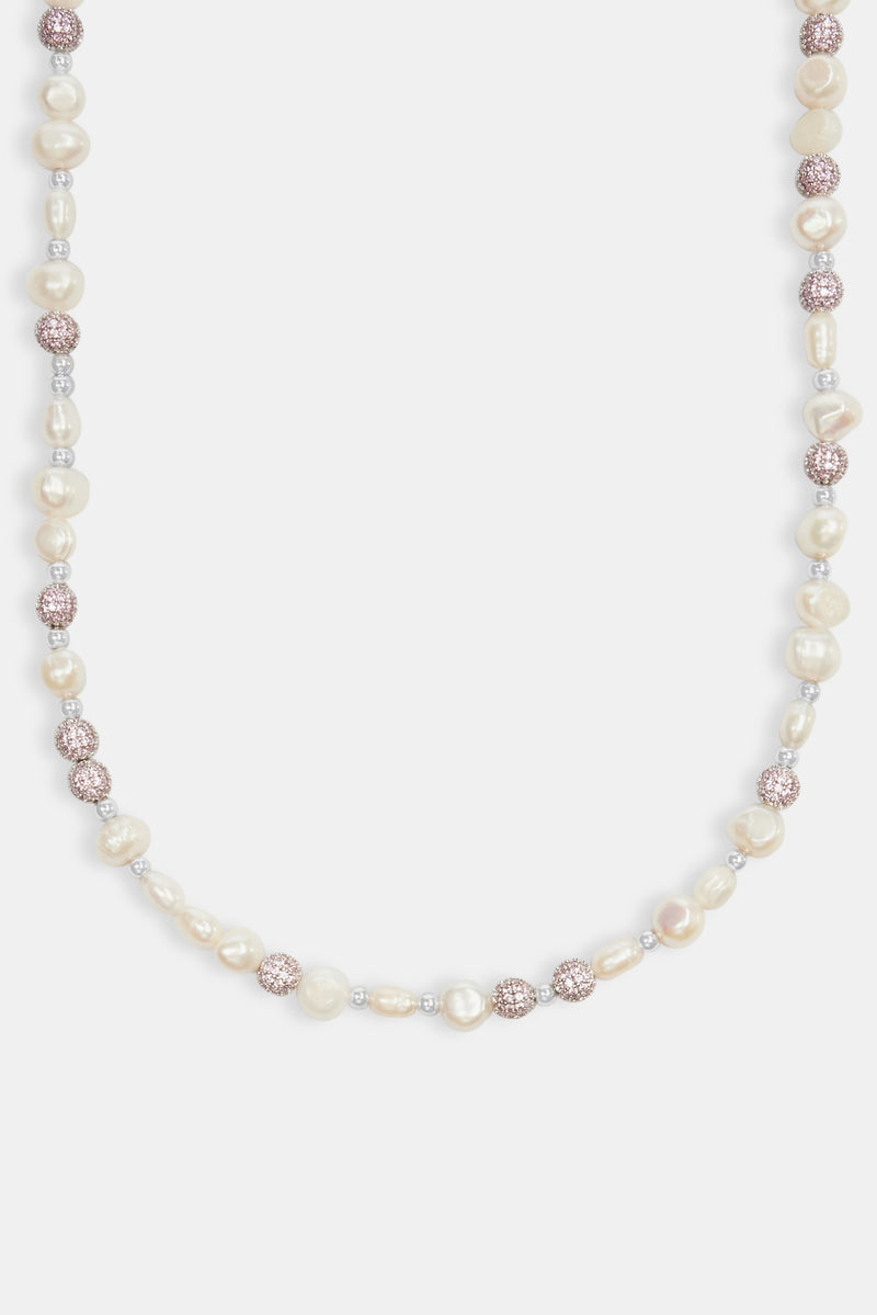 Pearl and Pink Iced Ball Necklace