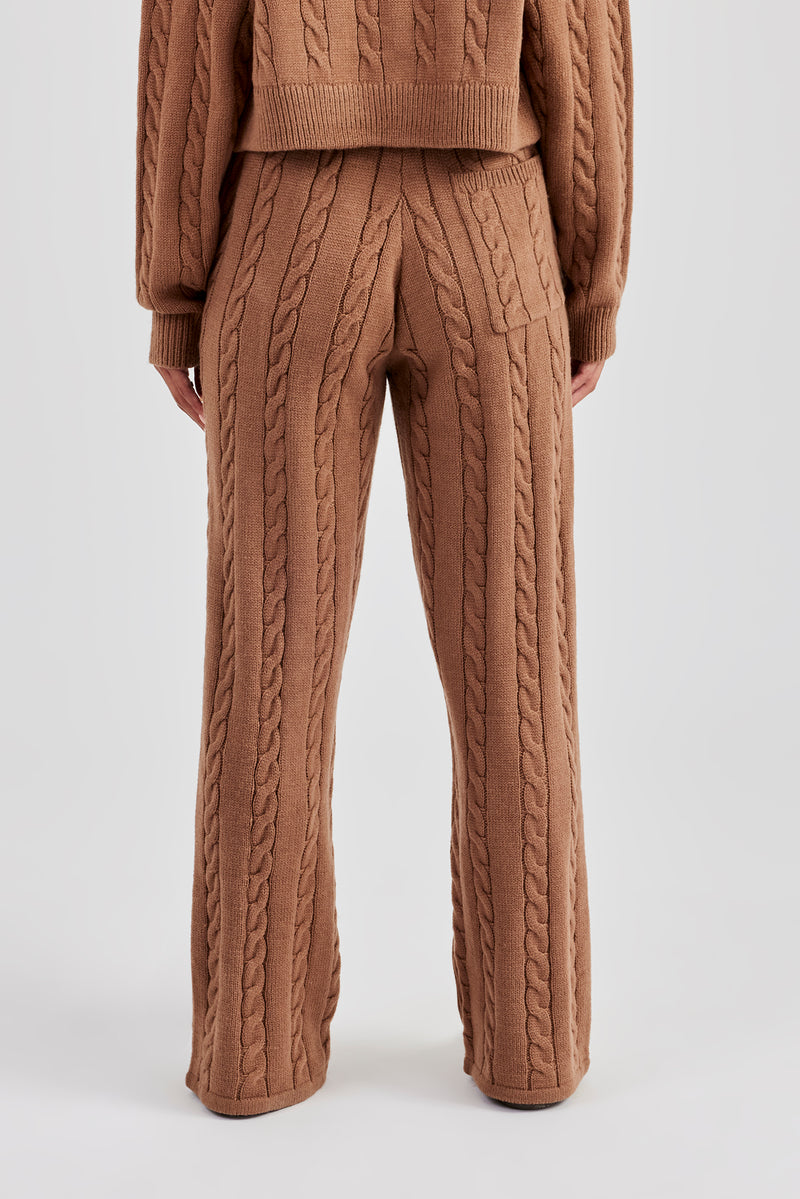 Cable Knit Wide Leg Jogger - Tan