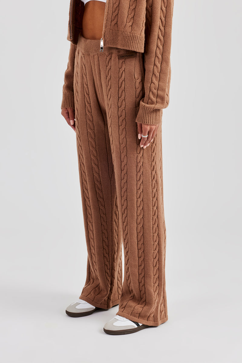 Cable Knit Wide Leg Jogger - Tan