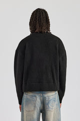 Cropped Boxy Knitted Bomber - Black