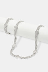 Womens Iced Motif Cuban Chain + Bracelet - White - 8mm