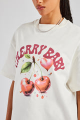 Oversized Cherry Graphic T-Shirt - Off White