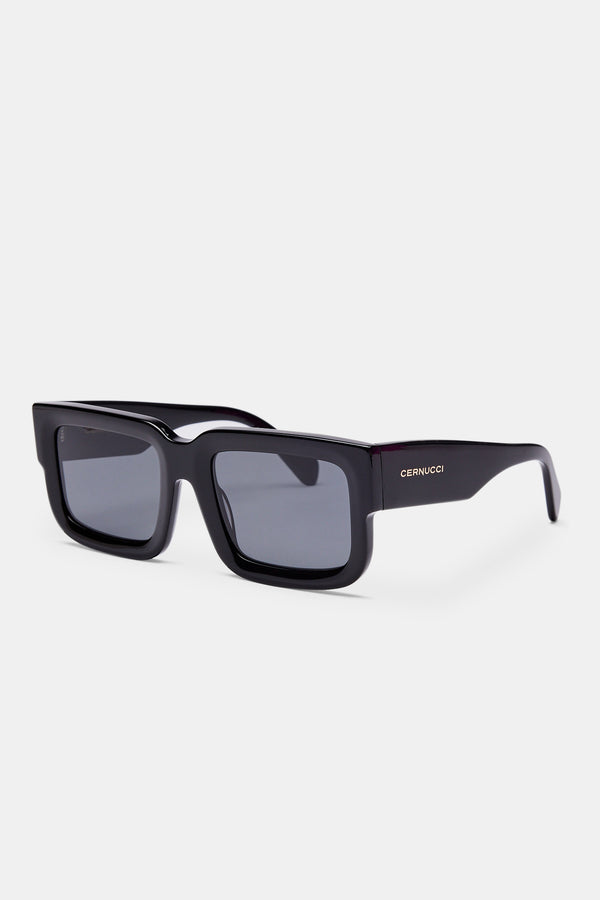 Oversized Thick Frame Acetate Sunglasses - Black