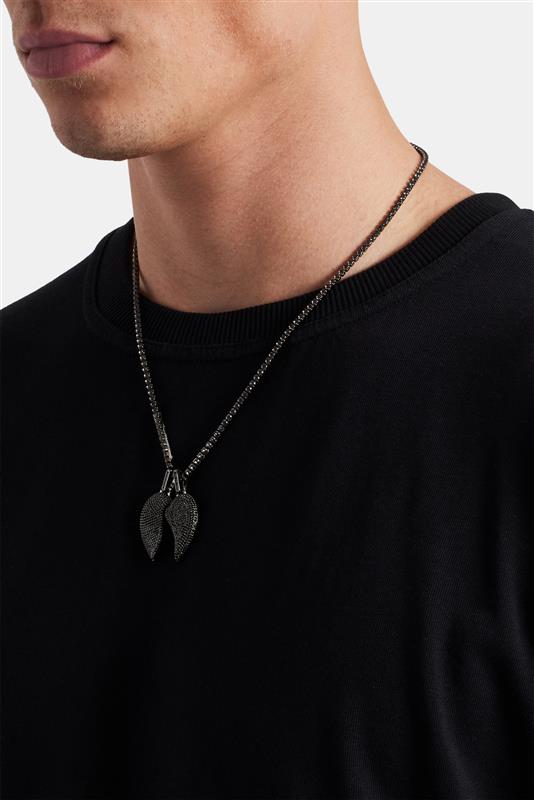 Iced Connecting Heart Pendant - Black