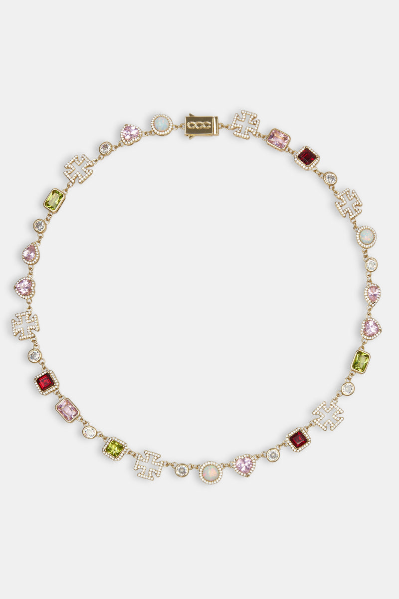 Pink Heart Multi Gem Chain - Gold