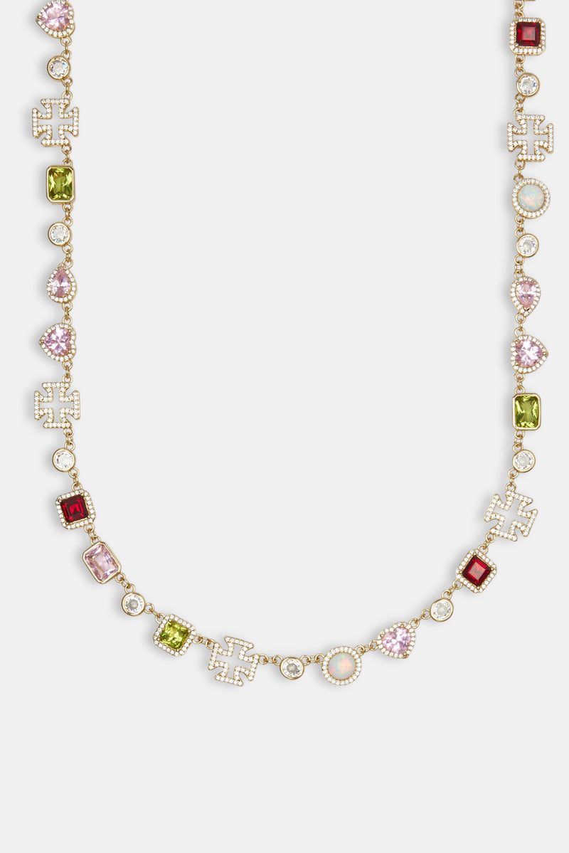 Pink Heart Multi Gem Chain - Gold