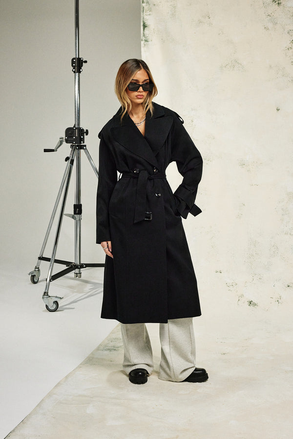 Twill Trench Coat - Black