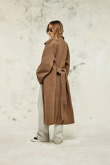 Ladies Faux Suede Trench Coat - Tan