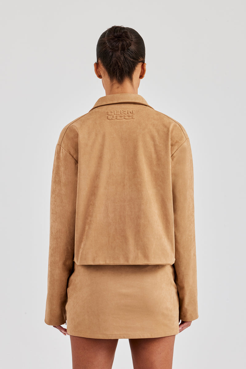 Suede Collared Jacket - Beige