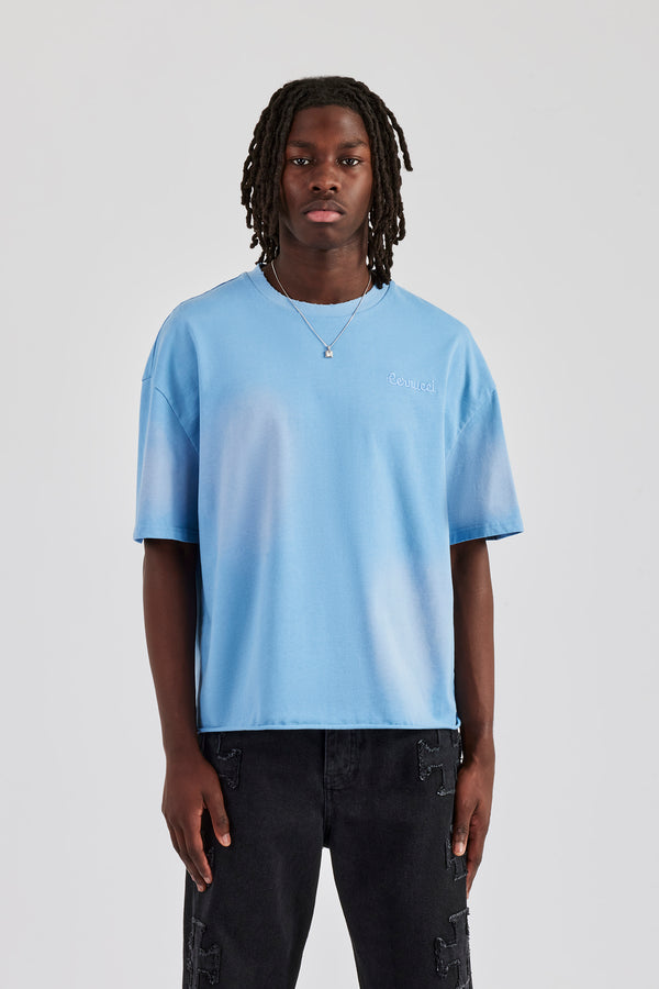 Washed Applique Boxy T-Shirt - Blue