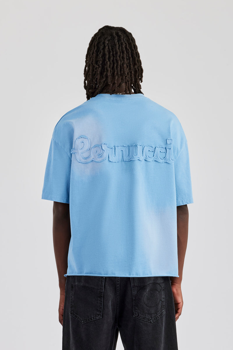 Washed Applique Boxy T-Shirt - Blue