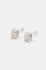 Sterling Silver Iced CZ Pave Cluster Stud Earrings