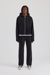 Boxy Raglan Embroidered Zip Through Tracksuit - Black