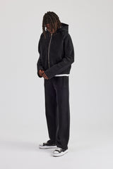 Boxy Raglan Embroidered Zip Through Tracksuit - Black