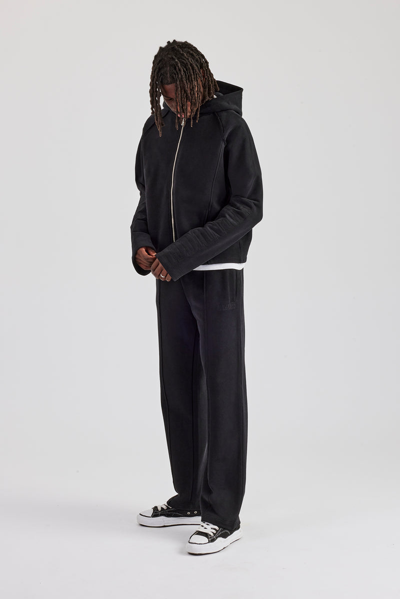 Boxy Raglan Embroidered Zip Through Tracksuit - Black