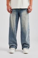 Pearl Detail Baggy Jean- Antique Wash