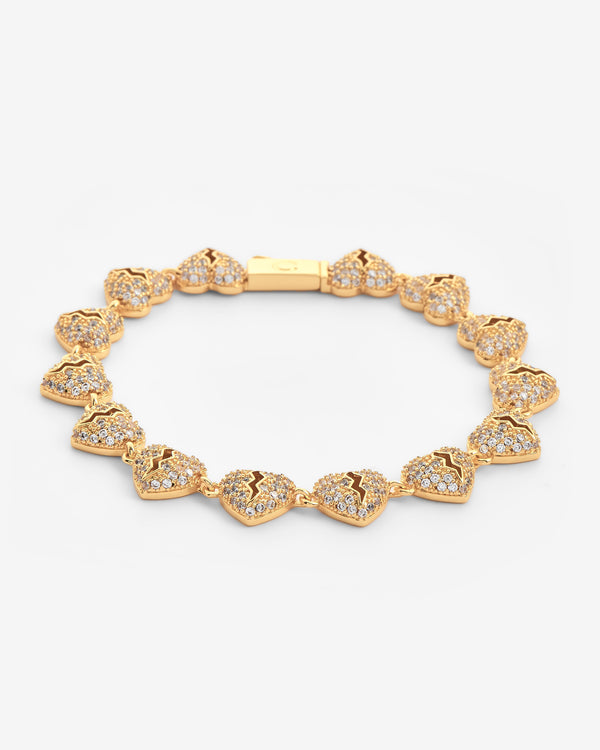 10mm Iced Broken Heart Allway Bracelet - Gold