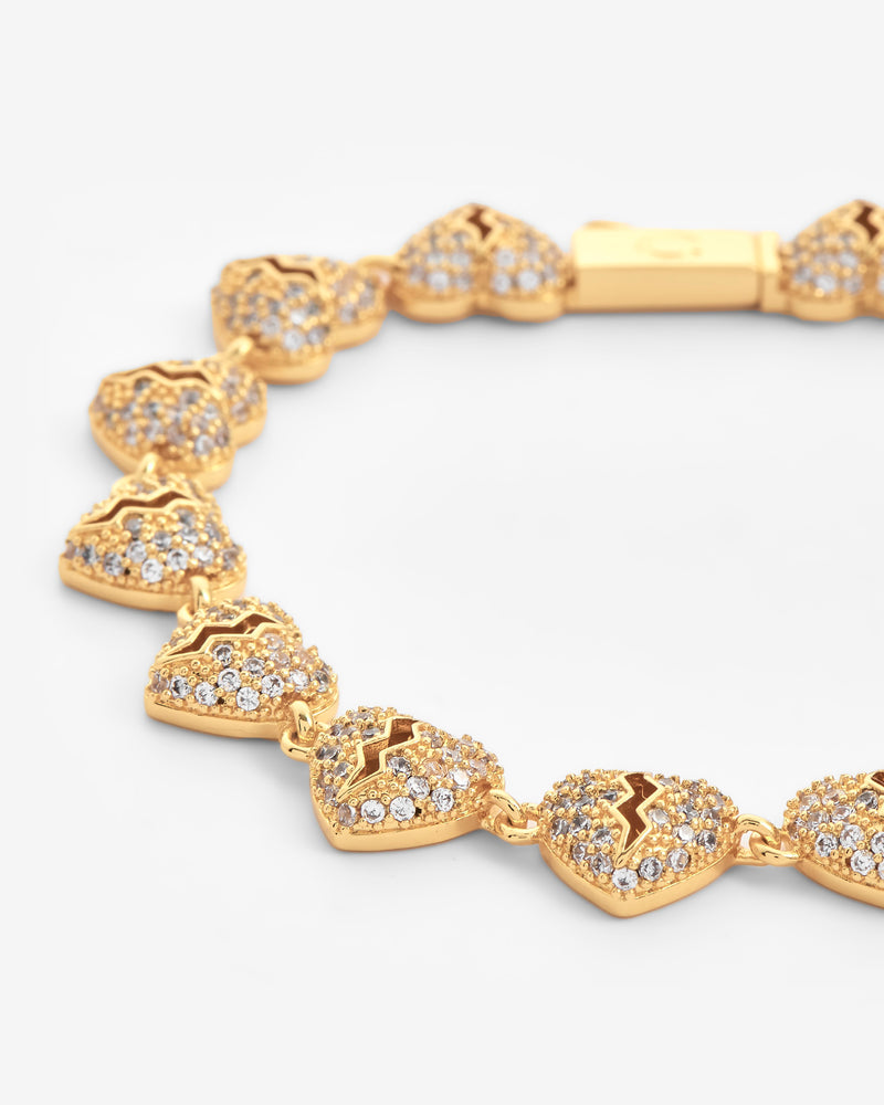 10mm Iced Broken Heart Allway Bracelet - Gold